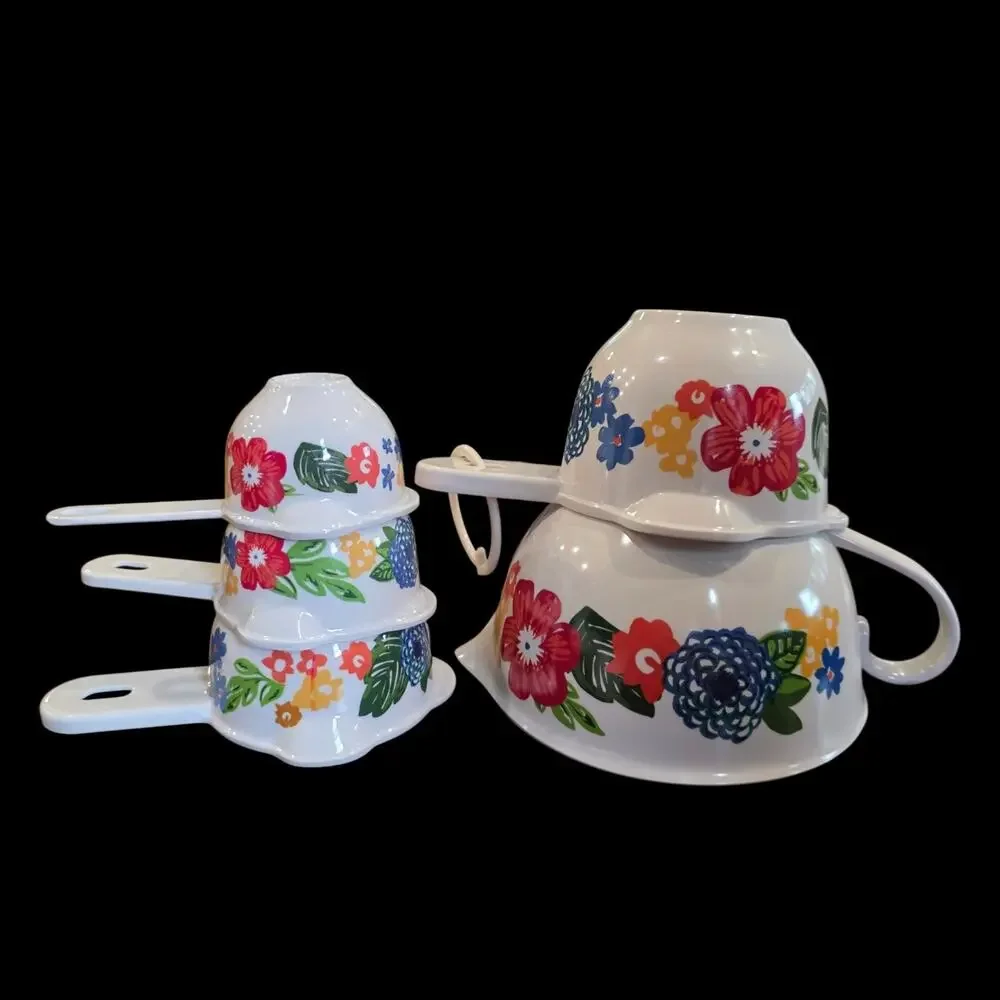 Pioneer Woman Floral Melamine Measuring Cup Set 5 Pc 1 Cup 1/2 1/3 1/4 & 2...